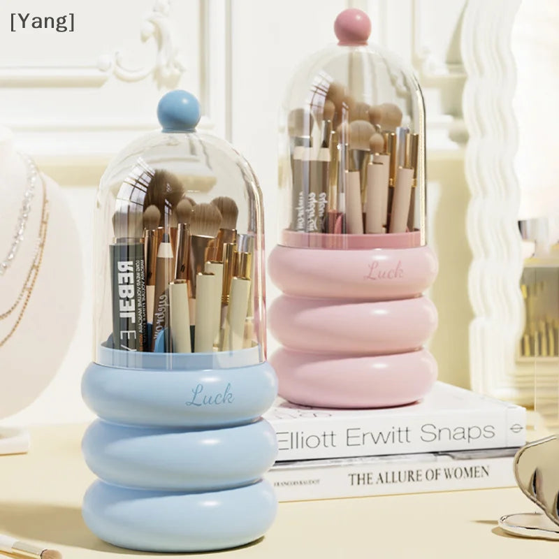 360° Rotating Makeup Brushes Holder With Lid Lipstick Organizer Cosmetic Storage Make Up Tools Box Jewelry Pencil Case Container