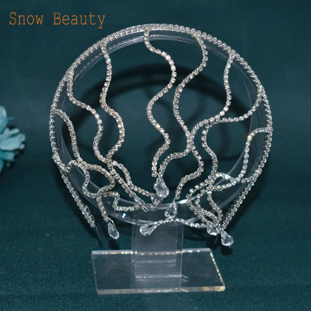 A453 Sparkly Rhinestone Bridal Tiara Hair Accessories Wedding Headbands Crystal Hair Ornament Women Crown Crystal Headwear