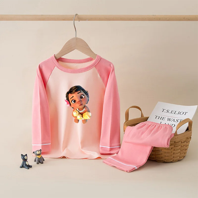 Moana 100% Cotton Kids Boys Girls Pajamas Sets Sleepwear Cartoon Long Sleeve T-Shirt Tops Pants Baby Autumn Clothes