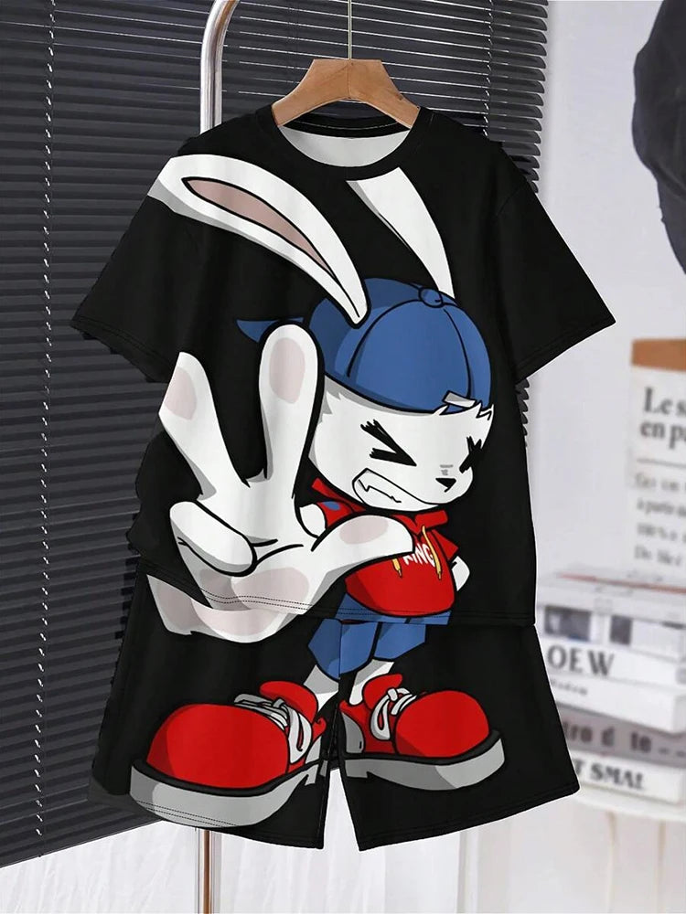 2024 Kids Clothes 2pcs Boys Fun Cartoon Bear Print Short Sleeve T-Shirt Shorts Set Summer Active Boys Complete Stylish Look