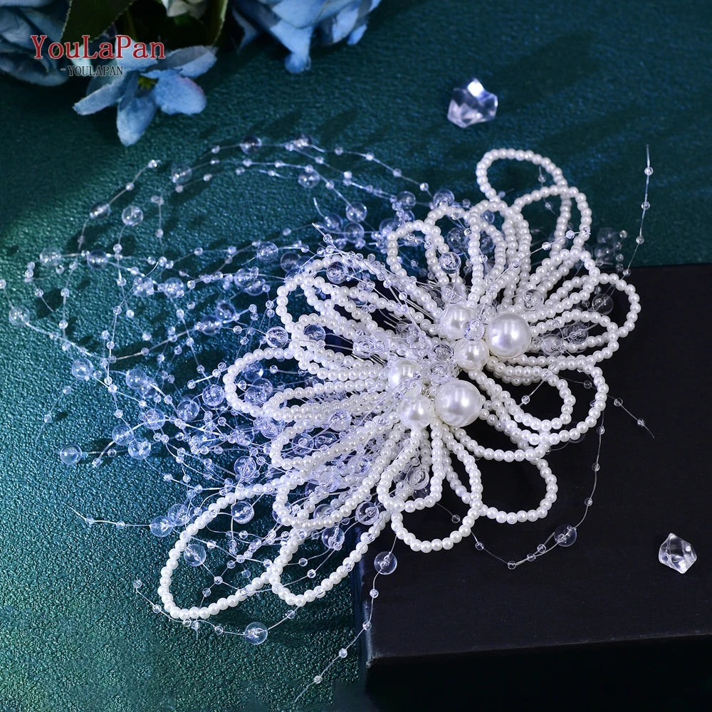 YouLaPan Wedding Bridal Headpiece Bride Pearl Hair Comb Women Party Fashion Hair Accessories Handmade Exquisite Headband HP717