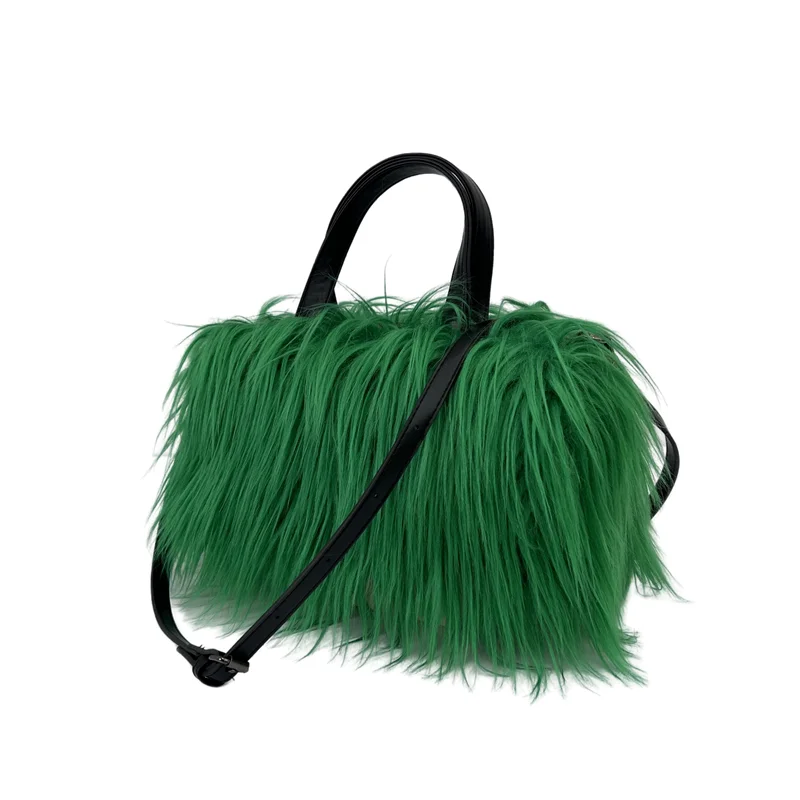 Designer Fluffy Plush Shoulder Bag Warm Faux Mongolian Fur HandBags for Women Brands Large Hobo  Shopper Heart Shaped Purses
