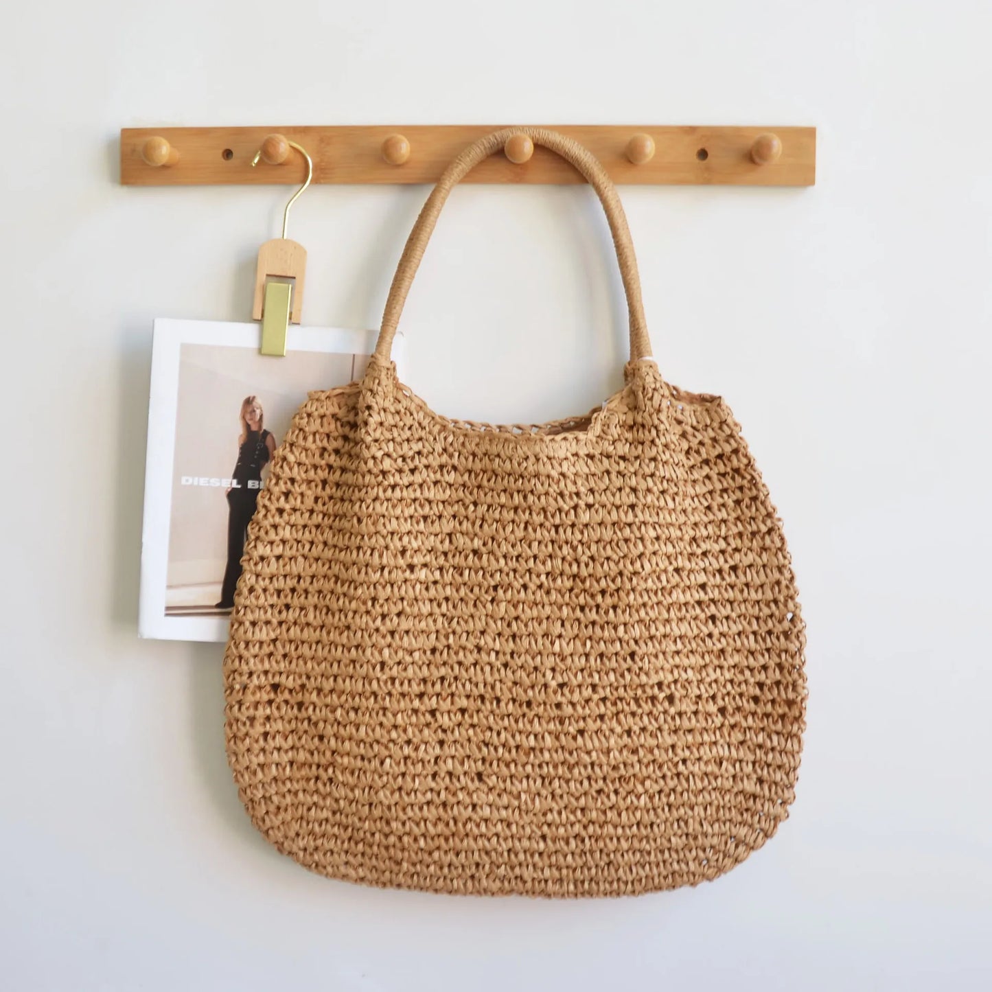 Casual Large Capacity Straw Tote Bag Simple Paper Woven Women Shoulder Bags Handmade Big Summer Beach Handbags Big Shopper Purse