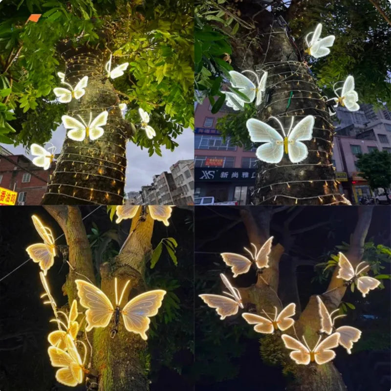 Outdoor Open and Closed LED Luminous Butterfly Christmas Tree hanging ornaments Landscape Lights for Yard Lawn Patio Garden Decoration unique