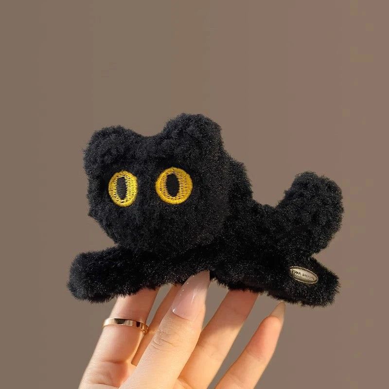 Cute 3D Black Cat Plush Hairpin Women 2025 New Back Head Large Size Grab Shark Clip Headdress Hair Claw Winter Women girls