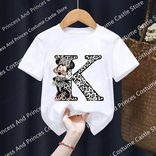 Minnie Brief ABCD Kinder T-shirt Kawaii Disney Kleidung für Mädchen T Shirt Anime Cartoons Casual Kid Junge Kurzarm Tops