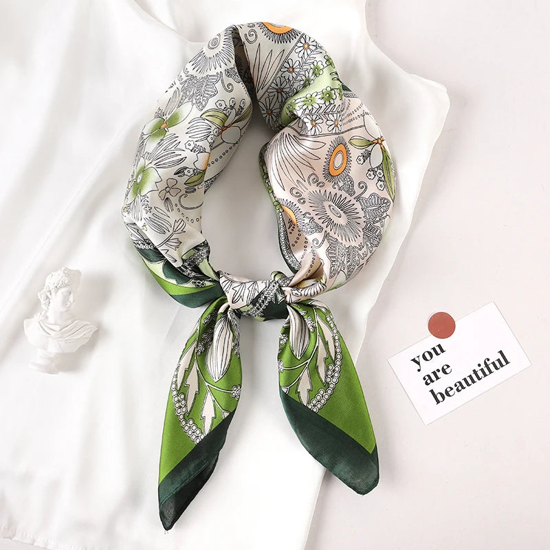 Luxury Brand 2023 Silk Square Scarf Women Cat Neck Hair Tie Band Beach Hijab Kerchief Head Headbands Bandana Female Foulard 70cm