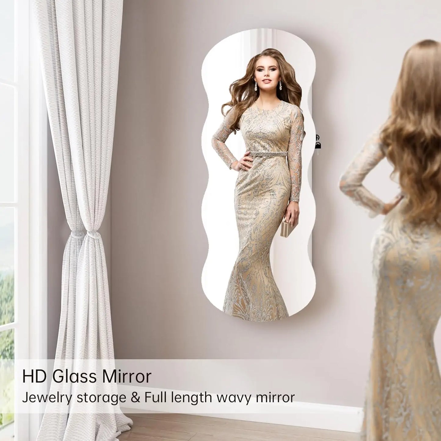 Jewelry Armoire Cabinet, Mirror LED Jewelry Cabinet Wall or Door Mounted Full-Length Lockable Wavy Mirror Jewelry Organizer, home improvement decoration !!!