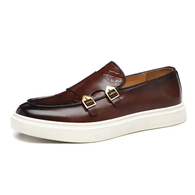 New Fashion Men Crocodile Pattern Monk Strap Thick Bottom Lace Up Shoes Male Casual Loafers Formal Dress Footwear Zapatos Homre