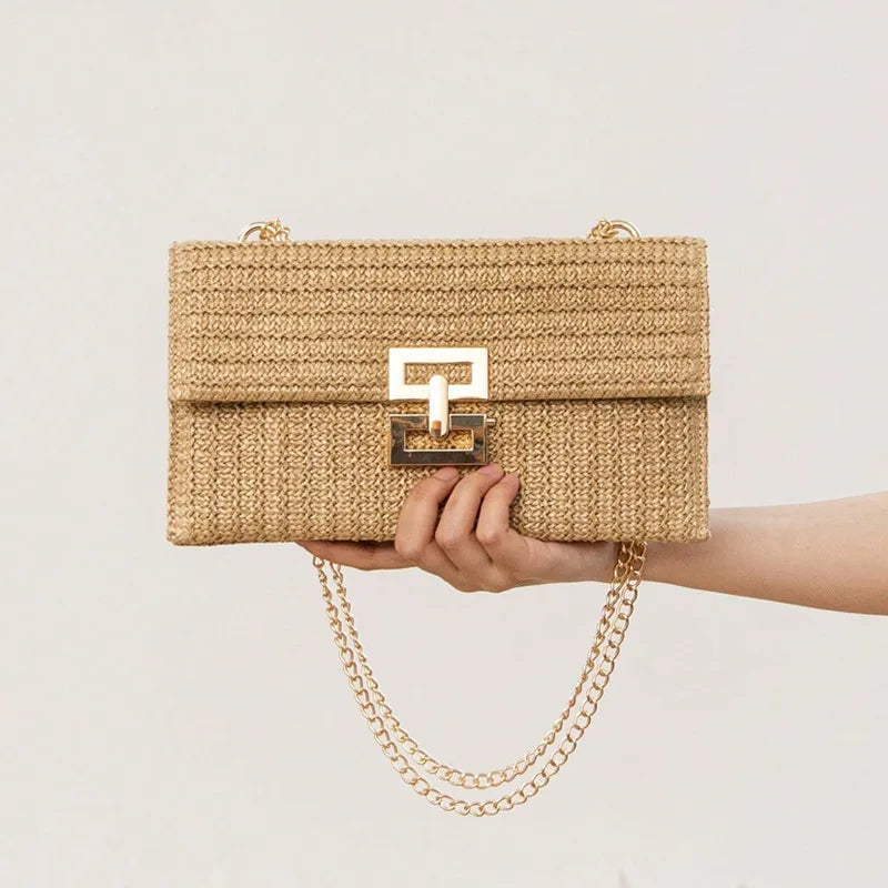 Fruit Pattern Clutch Bags for Women Rattan Weaving Beach Bag Small Women's Purse Handbags Bohemian Female Shoulder Bags