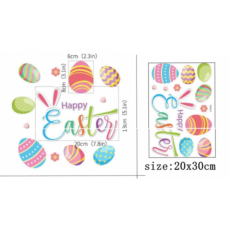 Happy Easter Window Stickers Rabbit Eggs Chick Wall Stickers Easter Decorations for Home 2022 Easter Party Bunny Wall Decals