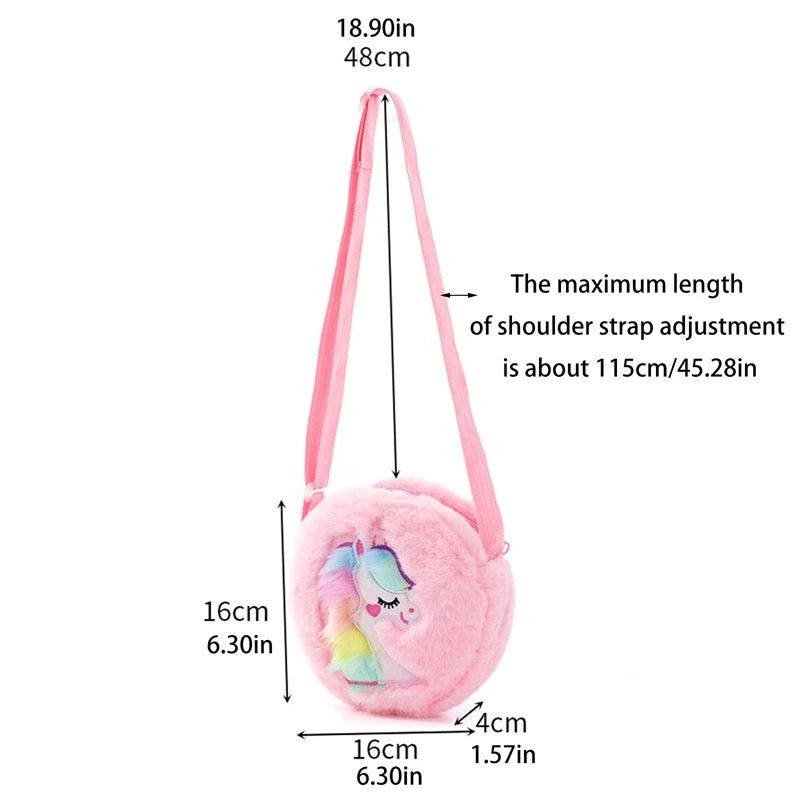 Animal Embroidery Handbags Tie Dye Unicorn Plush Crossbody Bags Winter Furry Shoulder Purse Kids Cartoon Study Tools Wallets