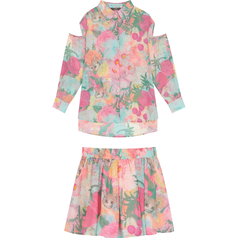 ELFSACK 2024 Summer New Lazy style printed pink holiday style themed shorts two piece suit for women