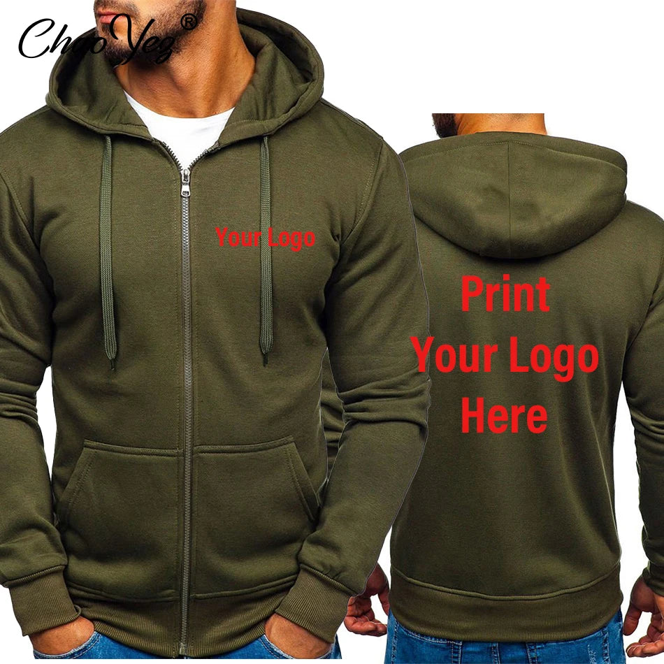 DIY Logo Spring Autumn Hoodie Coat For Men Custom Jacket Basic Zip Sweatshirt Outwear Sweatr Hooded Coats Casual Male Jackets