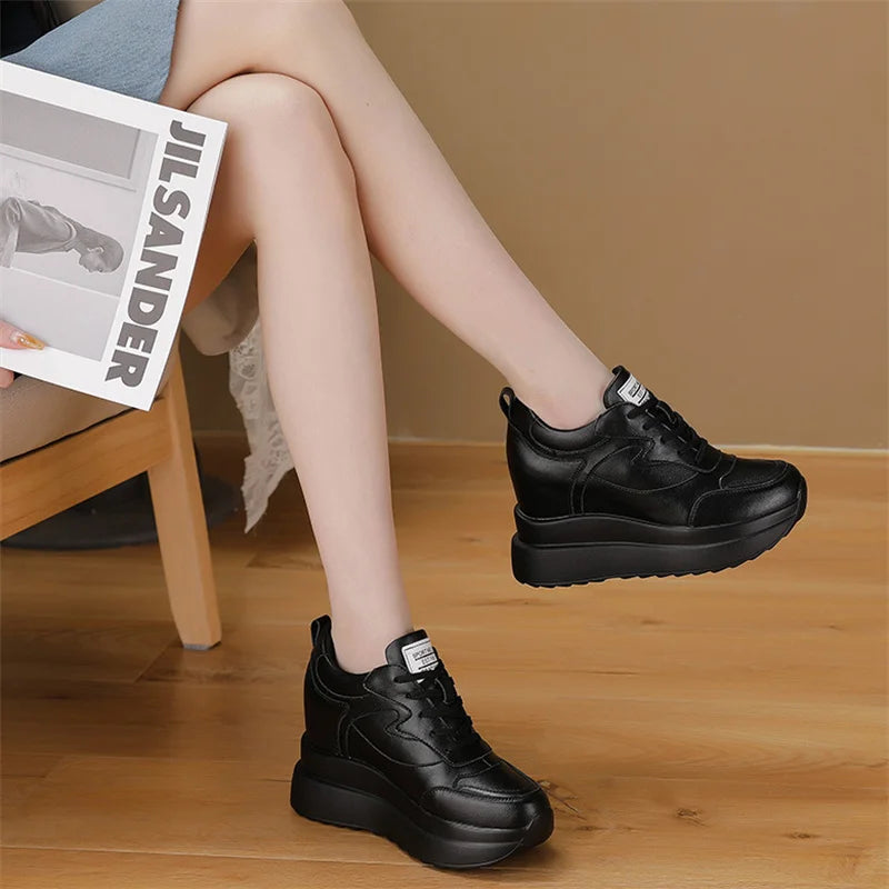 10cm Cow Suede Leather Women Vulcanized Shoes Platform Wedge Skate Boarding High Brand Heels Casual Summer Spring Shoes Size 41