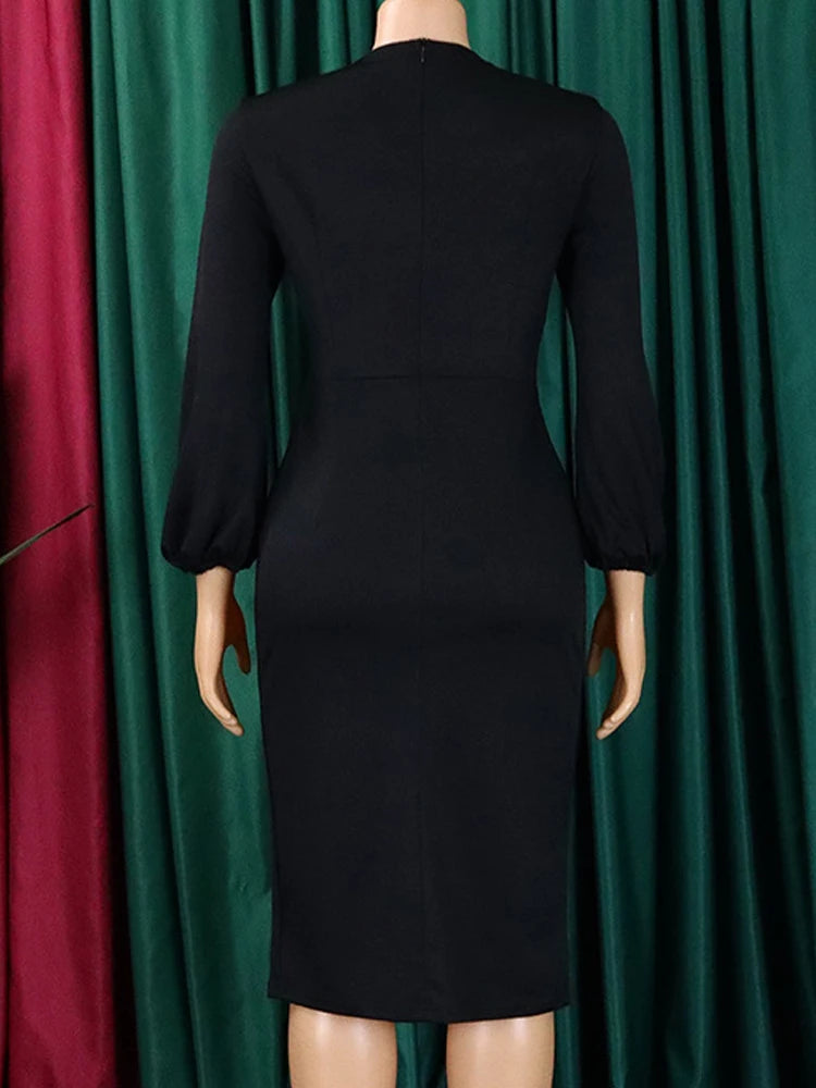 FairyShely 2025 Spring Bodycon Plus Size Dress Women Large Solid Big Sheath Dresses Lady Long Sleeve Party Tight Curvy Dress