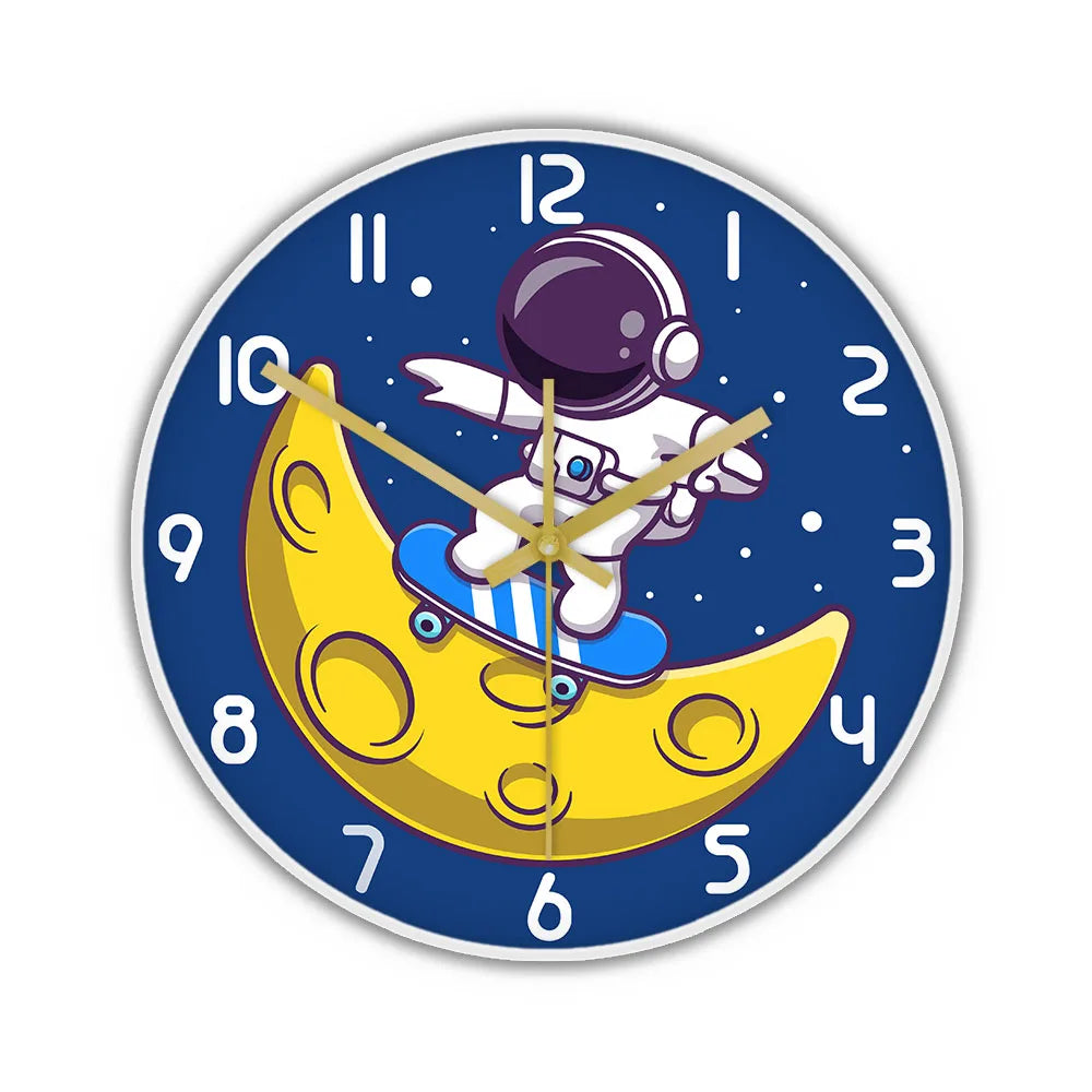 Cartoon Astronaut LED Lighting Wall Clock for Kids Room Nursery Universe Home Decor Outer Space Art Cosmonaut Neon Light Clock
