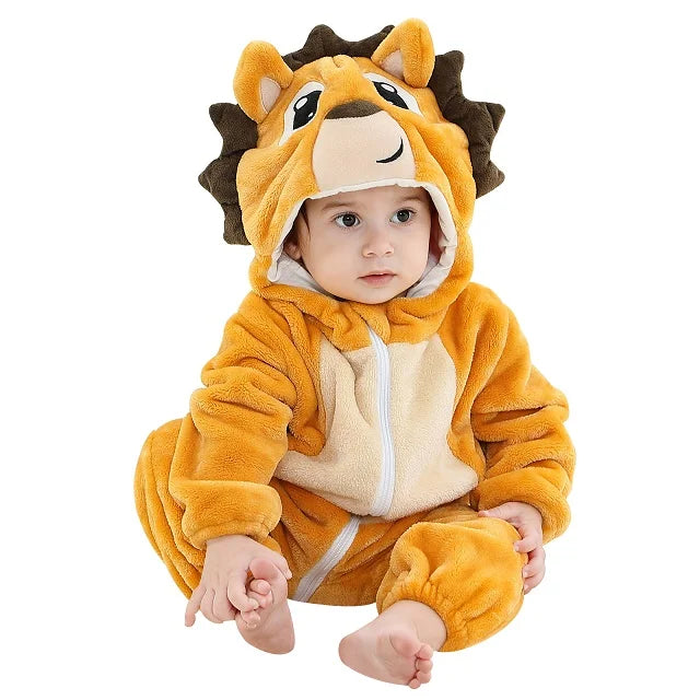 MICHLEY Halloween Baby Strampler Winterkleidung Flanell Kapuzen Bodys Pyjamas Tiere Overall Jumpsuit für Mädchen Jungen Kinder