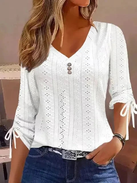Spring Fashion Women Blouses Shirts For Women Casual V Neck Long Sleeve White Shirt Women Office Tops Pullover