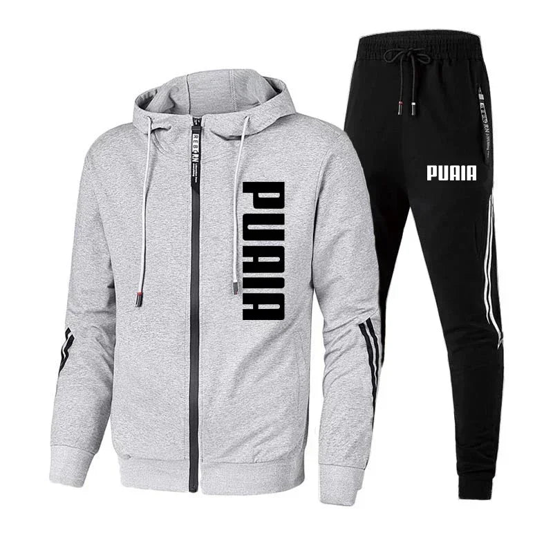 Men's clothing printed zipper hooded jacket + running pants two-piece spring and autumn sports fitness casual wear fashion suit