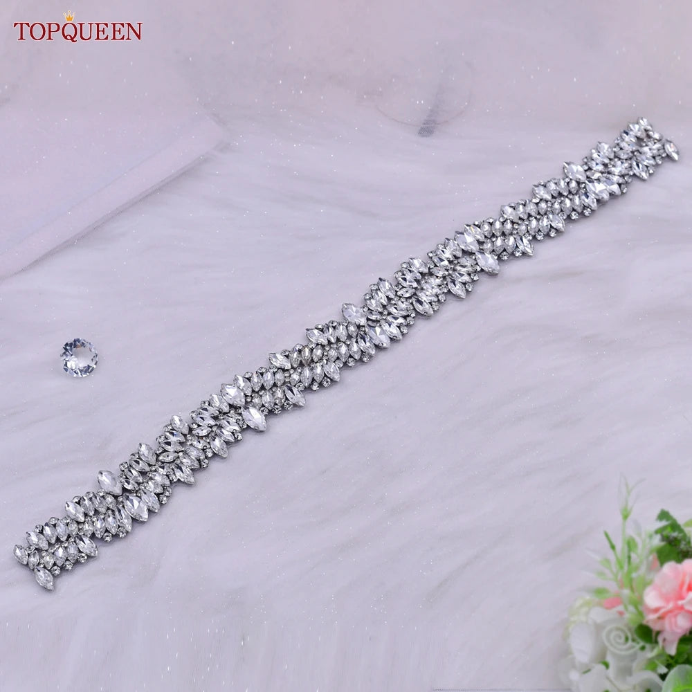TOPQUEEN S81 Woman Bridal Wedding Decorative Belt for Party Evening Dress Accessories Female Fashion Belts Silver Rhinestones