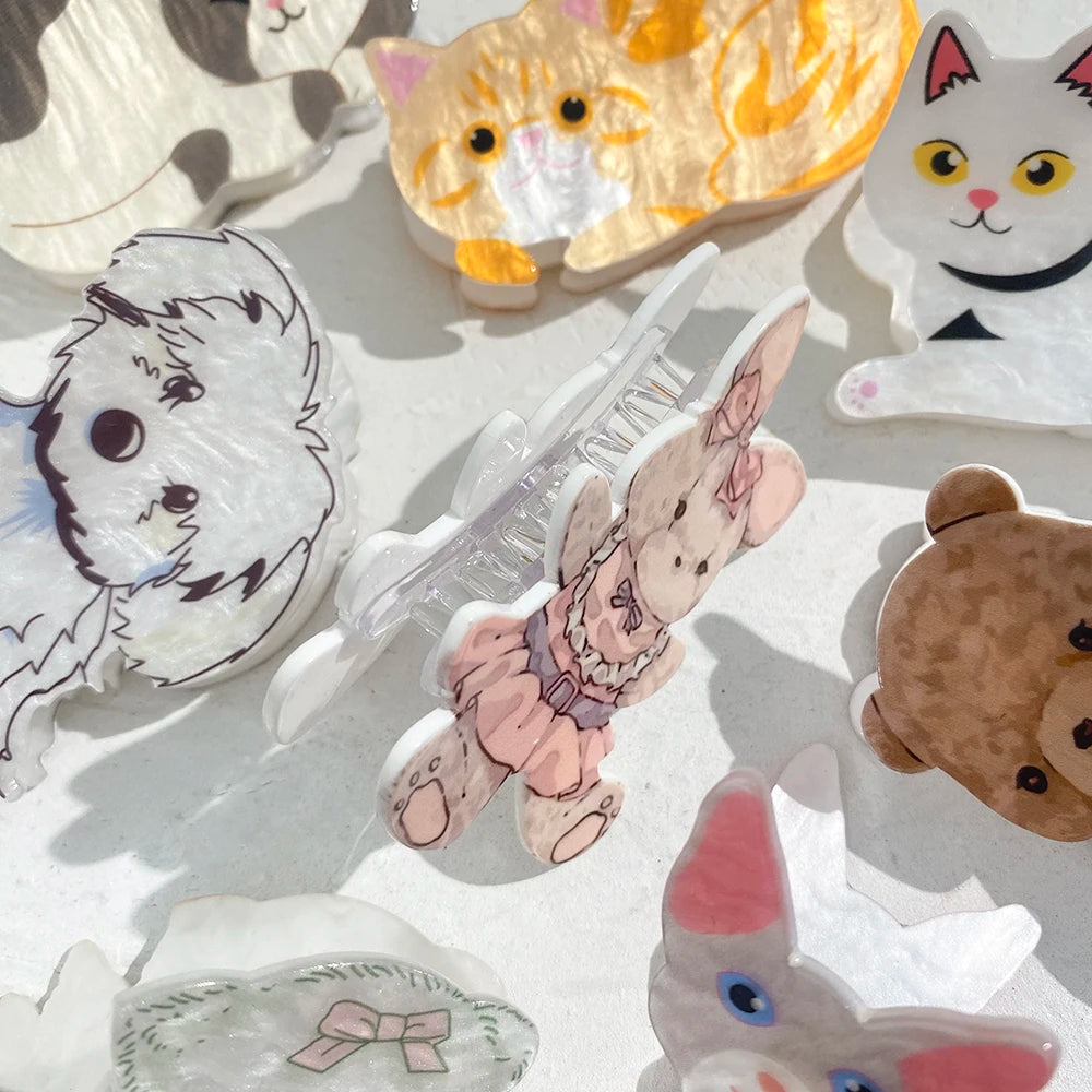 Cute Acrylic Thick Hair Claw Clip For Women Girls New Design Cartoon Cat Rabbit Dog Bear Shape Animal Hair Accessorie Headwear unique !!!