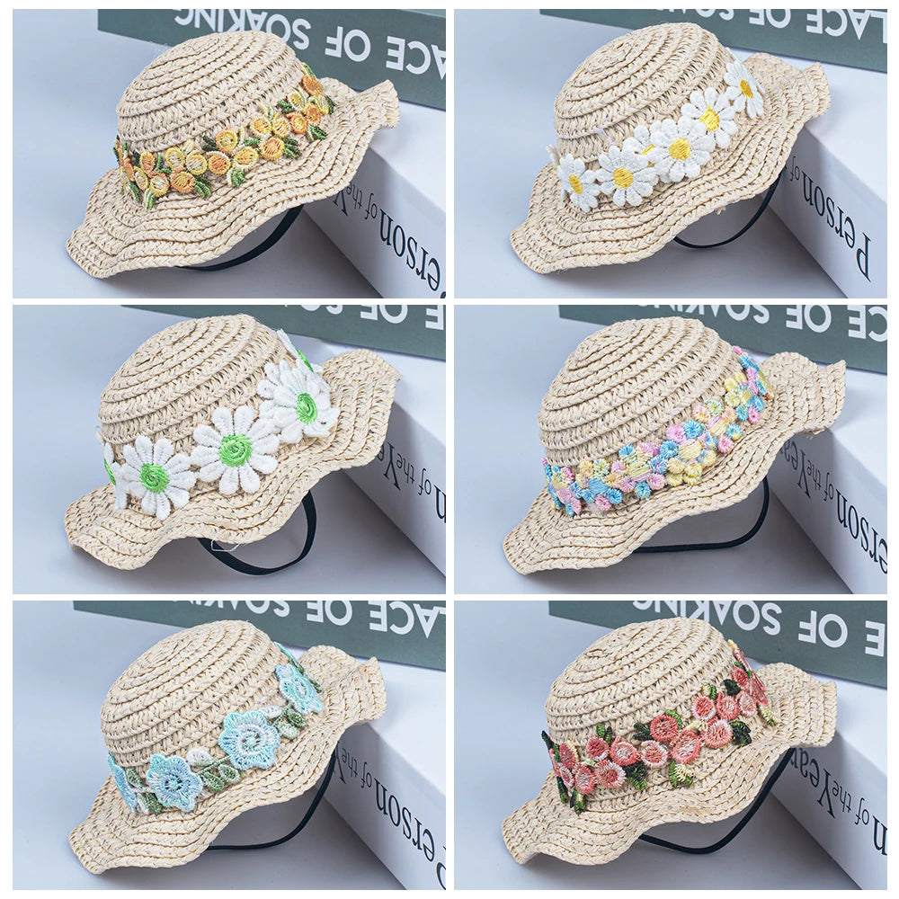 Pets Straw Hat Handcrafted Adjustable Bowknot Summer Spring Cats Dogs Pets Cap Daily Decor Sunhat