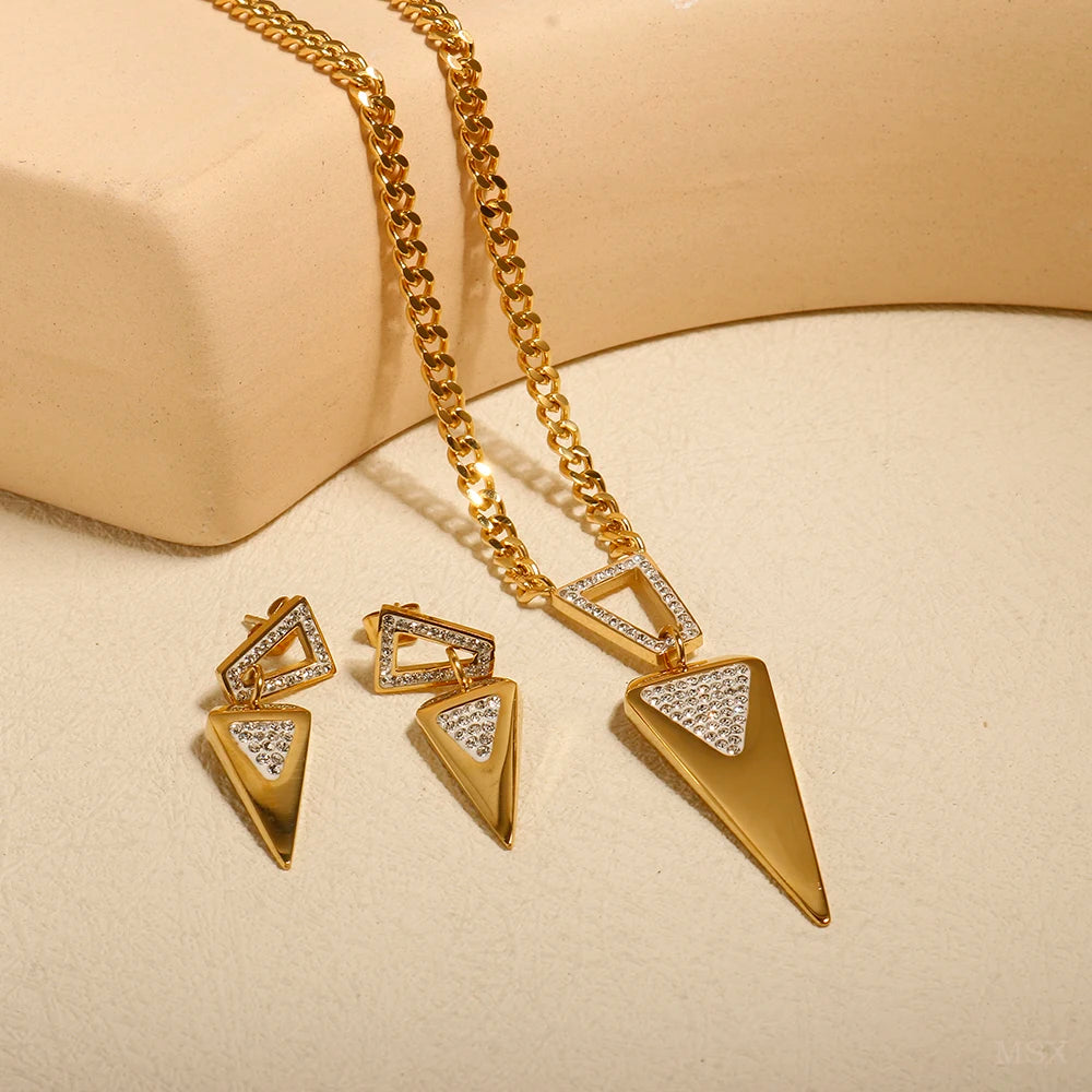 Fashion Earrings Necklace Set Geometric Pendant Charm Choker Banquet Wedding Luxury High Quality Jewelry Accessories for Women