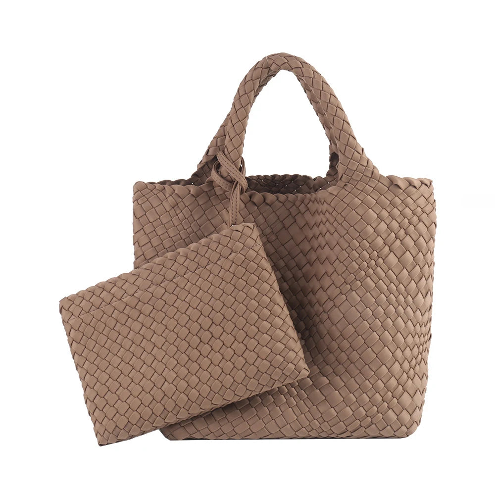 Hot Sale New Neoprene PU Woven Bag Beach Bag Large Capacity Woven Handbag Handmade Knitted Bag