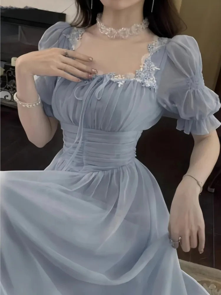 Summer Women Elegant Princess Evening Party Midi Dresses Vintage Chic Casual A-Line Prom Vestidos French Style Female Clothes