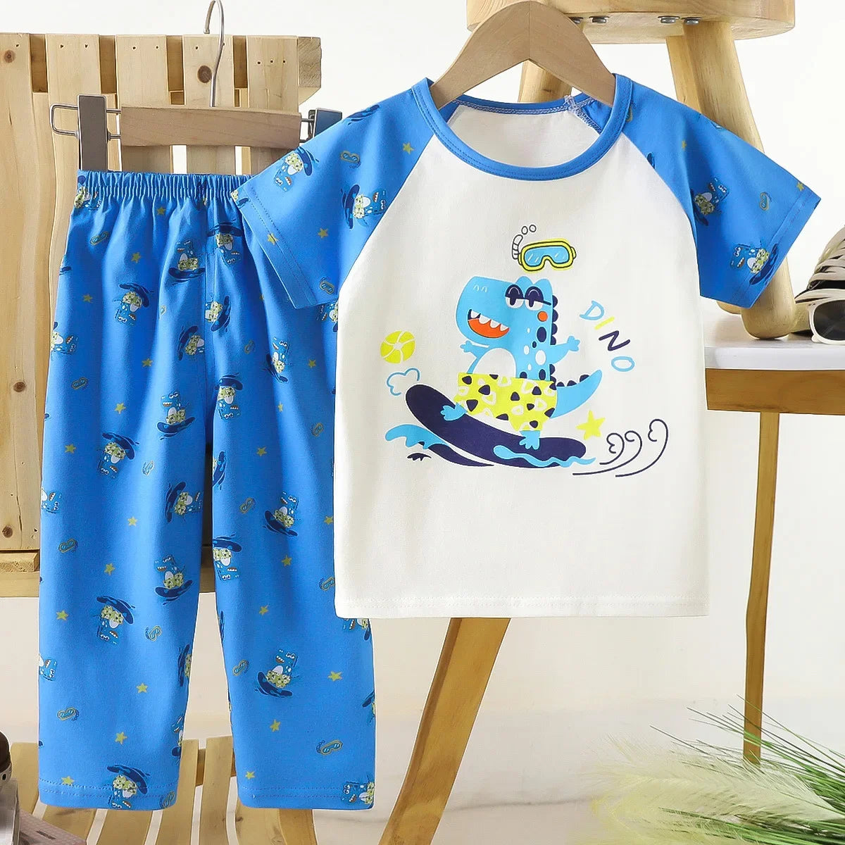 Children's Short Sleeve Set Cotton Summer Baby T-shirt Boys' Homewear Girls' Pajamas Summer Clothing Toddler Clothes Kids Sets