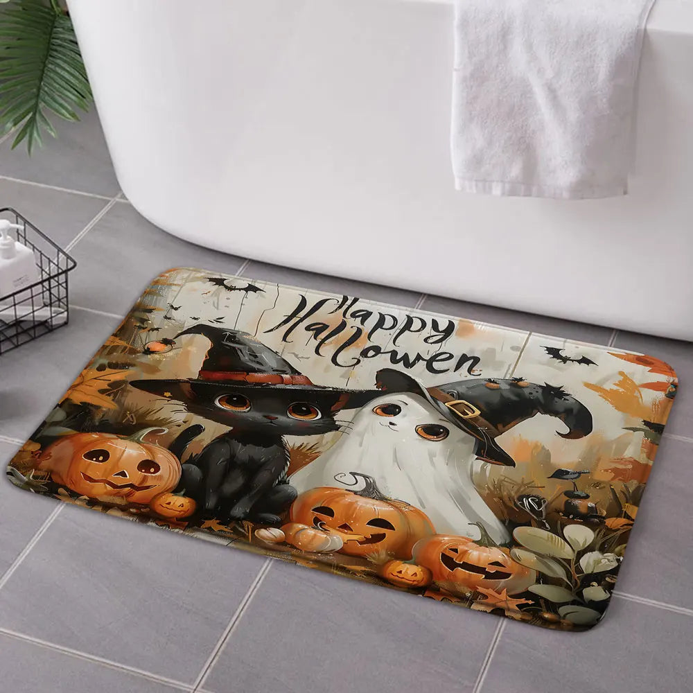 Funny Ghost Shower Curtain Set Halloween Skull Bat Flower Pumpkin Bath Screen Bathroom Mat Non Slip Rug Carpet Toilet Cover Home improvement decortion