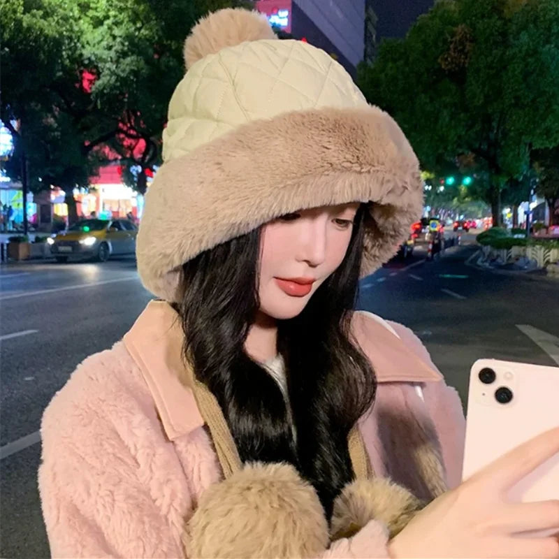 2024 Winter Women's Thickened Warm Knit Hat Ear Protection Plush Warm Cotton Cold Cap Breathable Fashionable Outdoor Wear