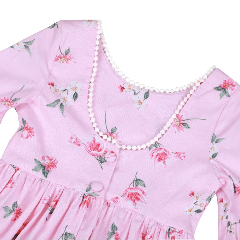 Flofallzique Baby Girls Dress Retro Small Floral Trumpet Sleeves Cute Sweet Girls Clothes For Outdoor Activities Casual Easter