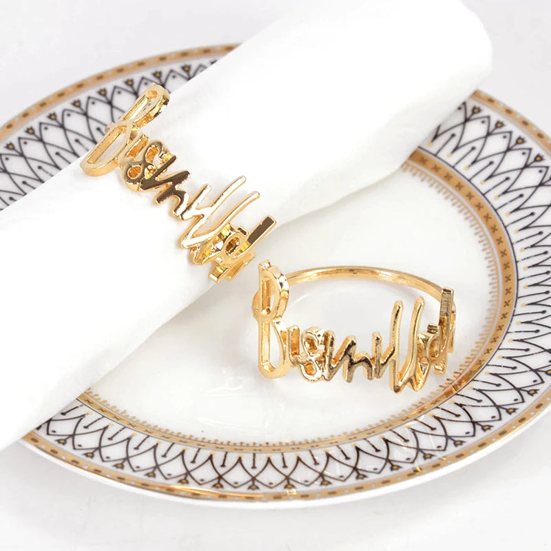 2/4/6Pcs Bismillah Napkin Rings Eid Mubarak Muslim Islamic Ramadan Kareem Alloy Napkin Buckle Wedding Dinner Table Decorations