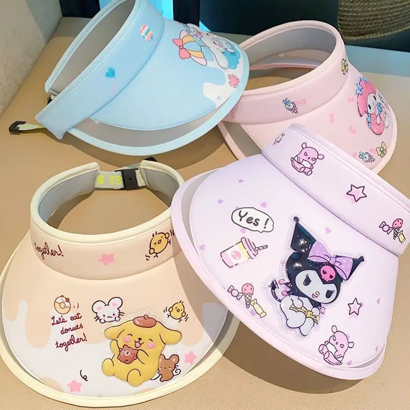 Original Hello Kitty Sanrio Kuromi Stitch Child Hat Cartoon Sun Hat Summer Sun Protection Anti-UV Empty Top Sunhat Girls Gifts