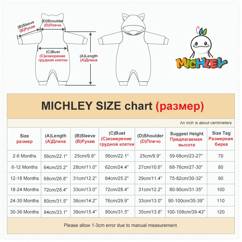 MICHLEY Halloween Baby Strampler Winterkleidung Flanell Kapuzen Bodys Pyjamas Tiere Overall Jumpsuit für Mädchen Jungen Kinder