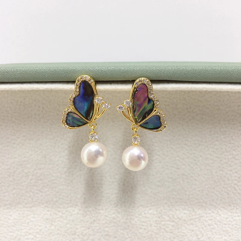 ZHBORUINI 2024 Natural Freshwater Pearl Earrings Colorful Abalone Shells Dynamic Pearls 14K Gold-Plated S925 Pure Silver Needles
