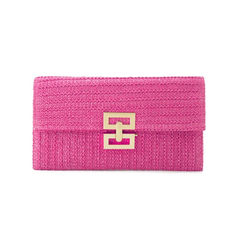 Fashion Straw Clutch Bag for Women Lock Box Paper Woven Bag Casual Summer Beach Bag Bali Travel Handbags Female Purses 2023