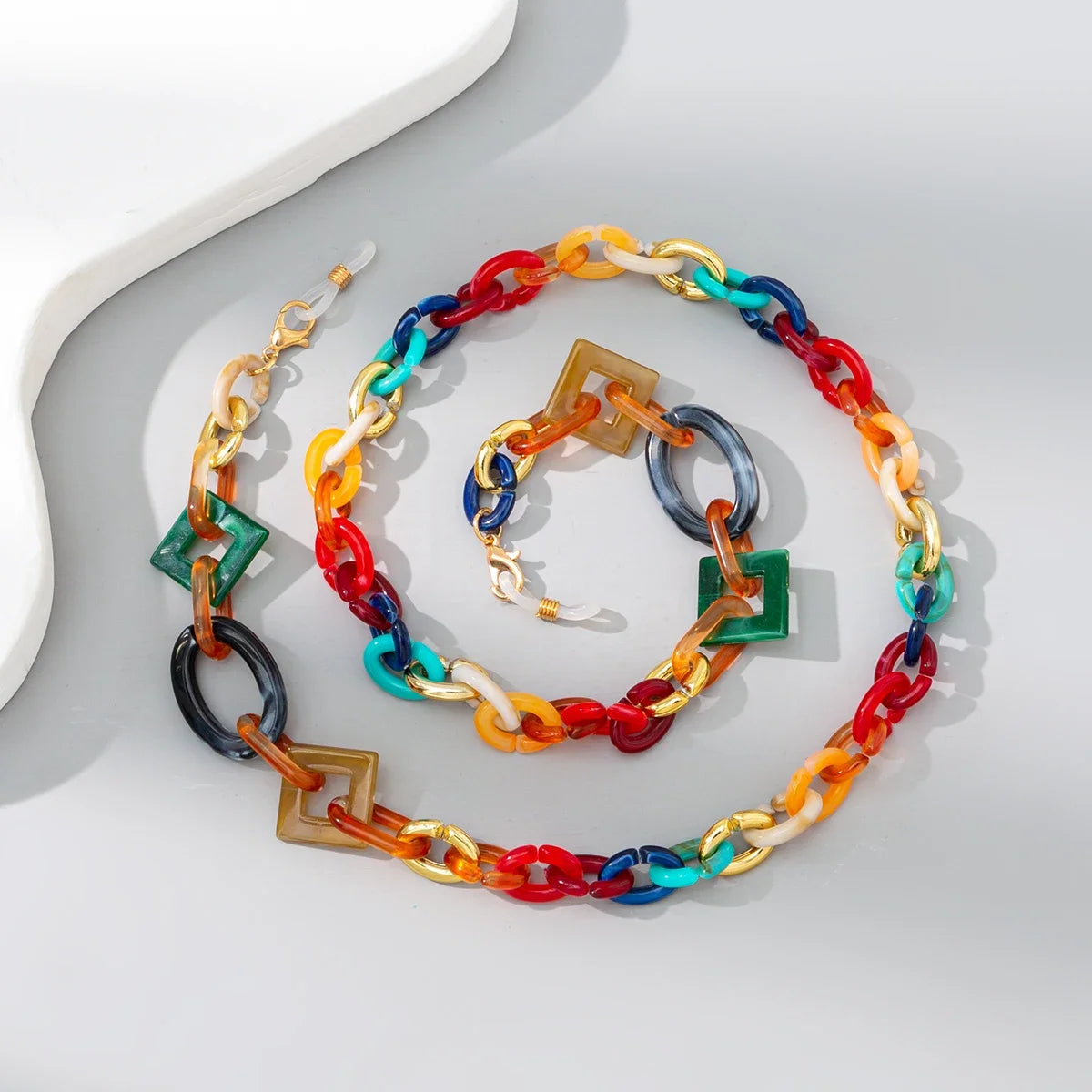 Hot Sale Colorful Mixed Acrylic Hanging Neck Rope Eyewear Glasses Chain Fashion Geometric Buckle Anti-lost Sunglasses Chains
