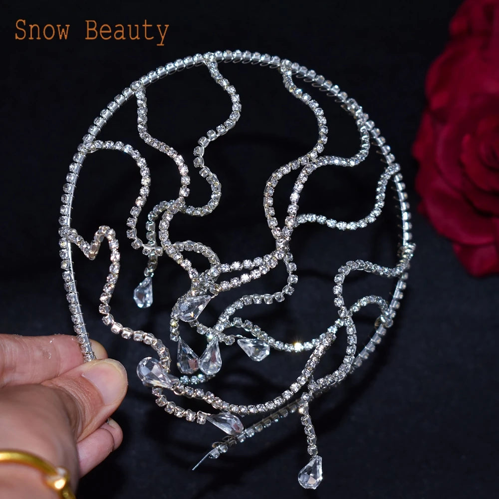 A453 Sparkly Rhinestone Bridal Tiara Hair Accessories Wedding Headbands Crystal Hair Ornament Women Crown Crystal Headwear