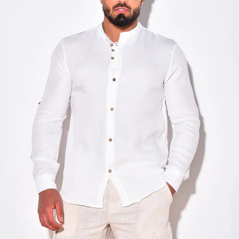 New Spring Summer Regular Fit Men's Shirts Cotton Linen Casual Top Blouse Long Sleeve Men Clothing