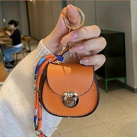 Elegant Mini Saddle Bag, Keychain with Premium Silk Scarf, Lightweight Faux Leather Coin Purse, Small Tote Bag Perfect Chic Gift