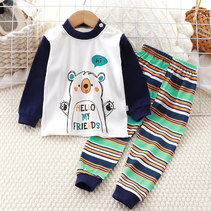 Neugeborene Kinder Jungen Mädchen Pyjama Sets Cartoon Casual Langarm Niedlich T-Shirt Tops mit Hosen Kleinkind Baby Herbst Schlafkleidung