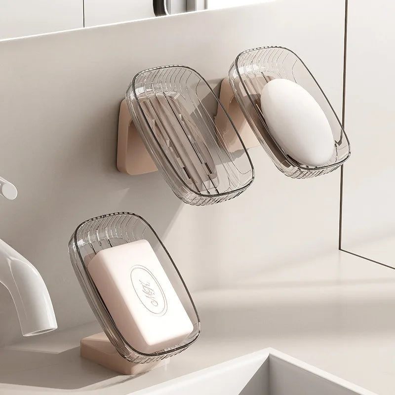 Bathroom Soap Dish Case Wall Mounted Transparent Drain Soap Storage Rack Holder Bathroom Accessories Supplies Soap Box Container