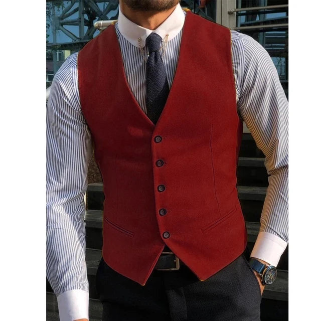 Men's Suit Formal V Neck Wool Green Herringbone Tweed Casual Waistcoat Formal Business Vest Groomman For Wedding