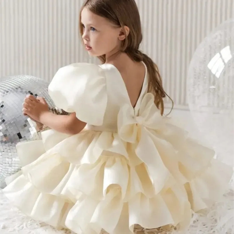 Mode Baby Mädchen Prinzessin Lagenkleid Puffärmel Säugling Kleinkind Teen Vestido Party Geburtstag Ballkleid Babykleidung 1-12Y