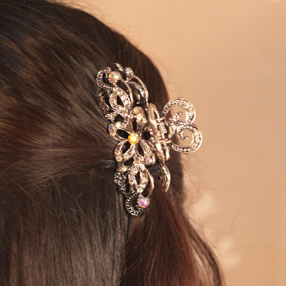 Baroque World Hair Claw The Nostalgia Style Hollow Out Design Rhinestone Hair Claw Clips Alloy Hair Accessories for Women Girls