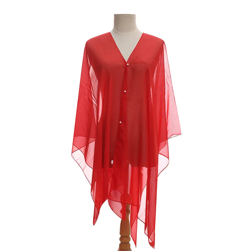 Women Sun Protection Shawl for Cycling Lady Summer Chiffon T-shirt Holiday Solid Color Scarf Bikini Blouse Breathable Beach Wrap