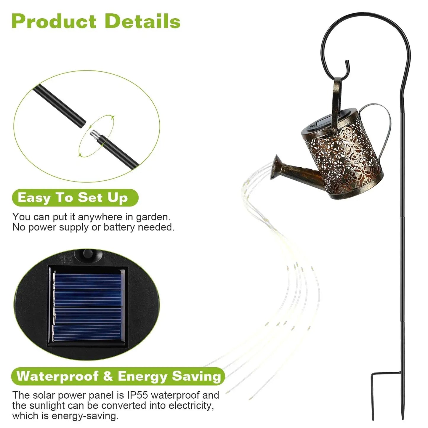 Solar Watering Can String Lights - Fairy Garden Decoration for pathway , Yard & Patio Landscape